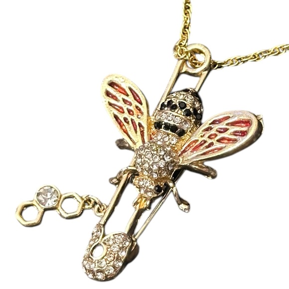 Jewelry - 40-25 Golden Bee Brooch/Pendant Necklace with Gemstone Accents